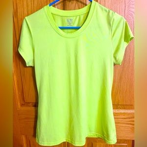 Highlighter yellow silky feel short sleeve exercise shirt, medium